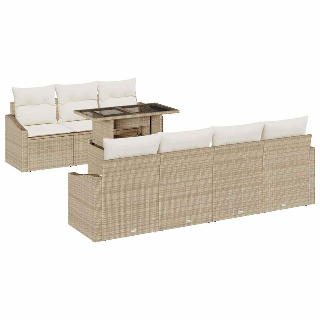 Garten-Sofa-Set mit Speicher 8 pcs Beige Poly Rattan